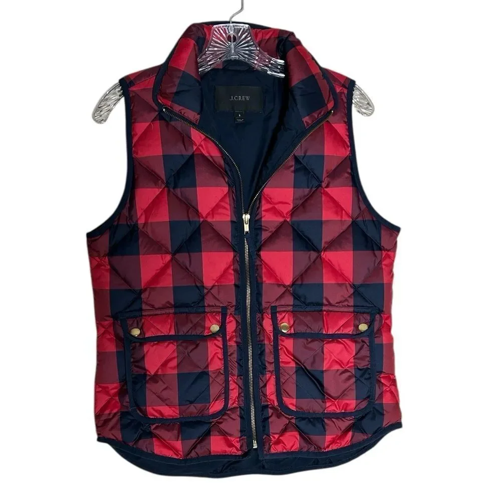 J. Crew Red and Black Checkered Vest
